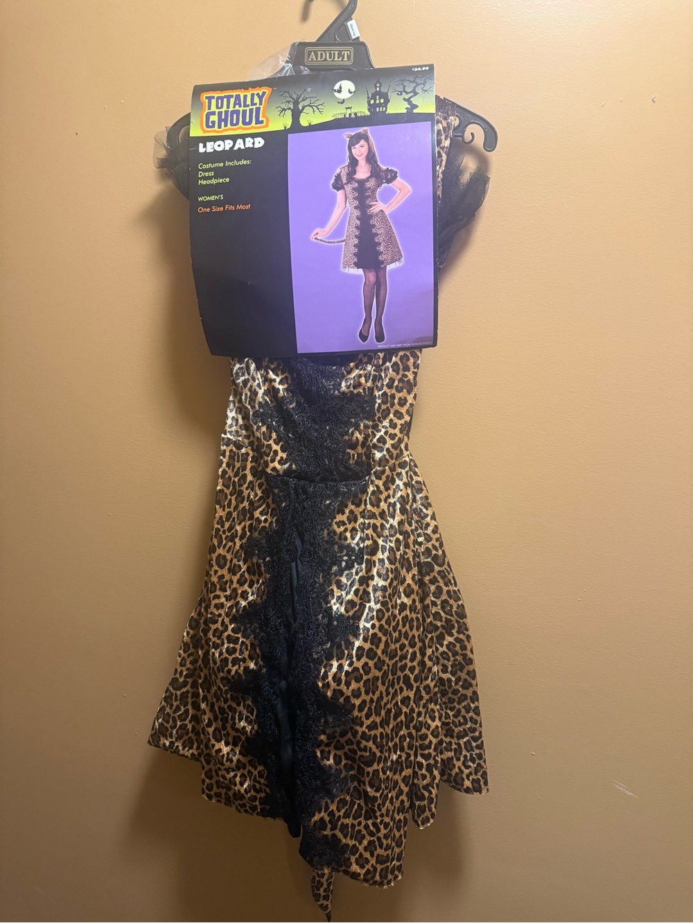 Totally Ghoul Adult Leopard Halloween Costume Dress w/ Headpiece OSFM NWT
